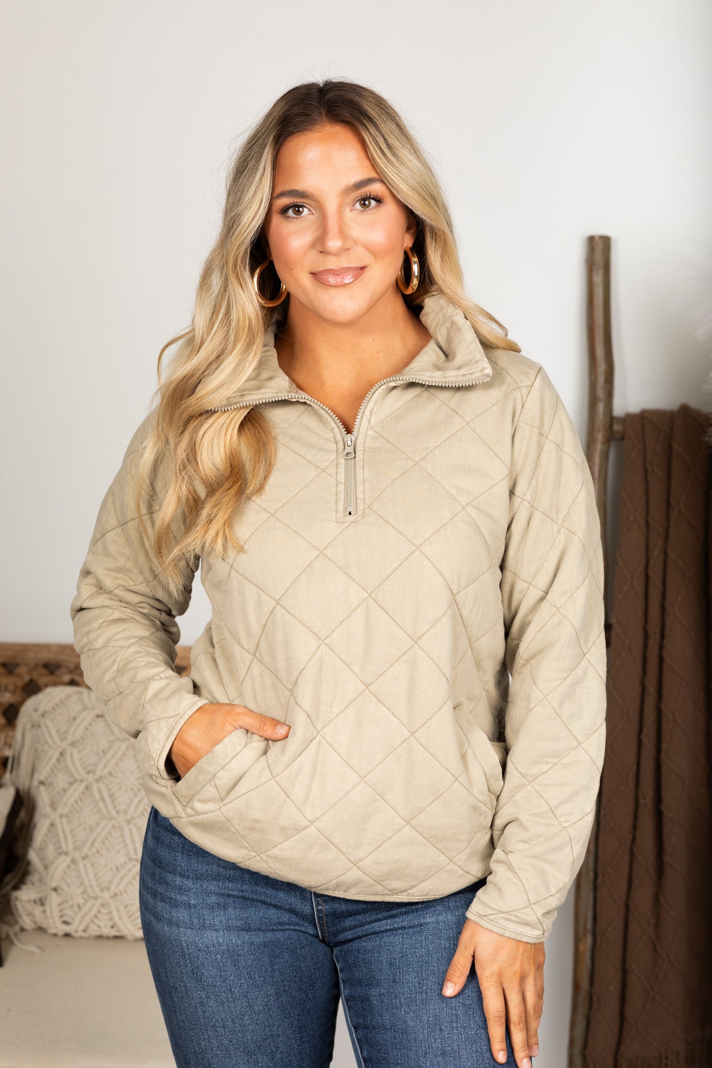 Quilted Mineral Washed Half-Zip Pullover