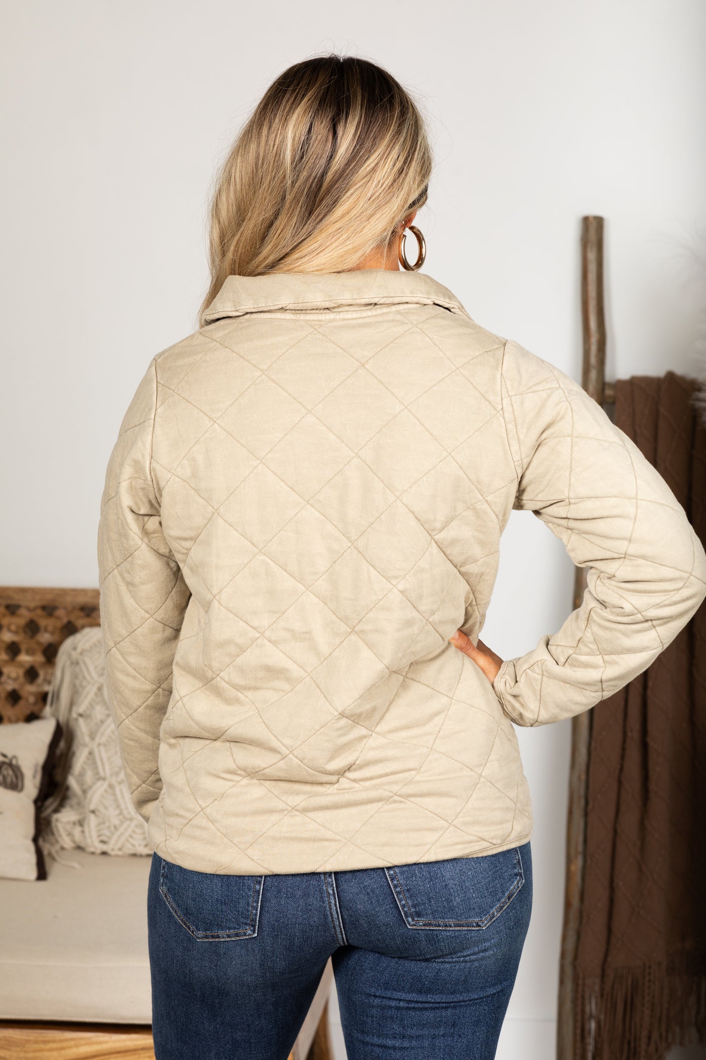 Quilted Mineral Washed Half-Zip Pullover