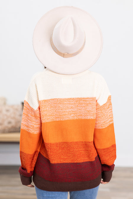 Orange Multicolor Colorblock Ombre Sweater