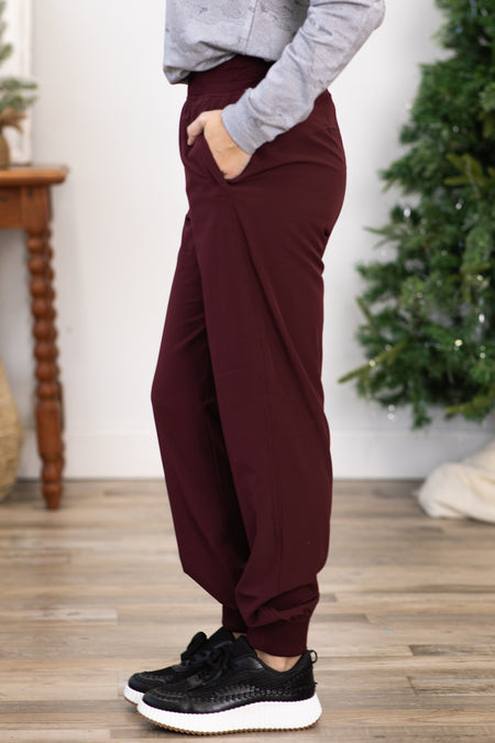 Dark Burgundy Mid Rise Joggers