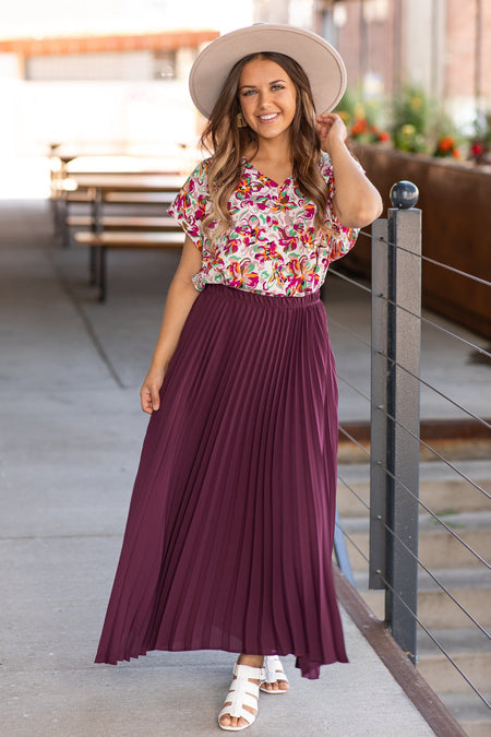 Dark Mauve Crystal Pleat Midi Skirt - Filly Flair