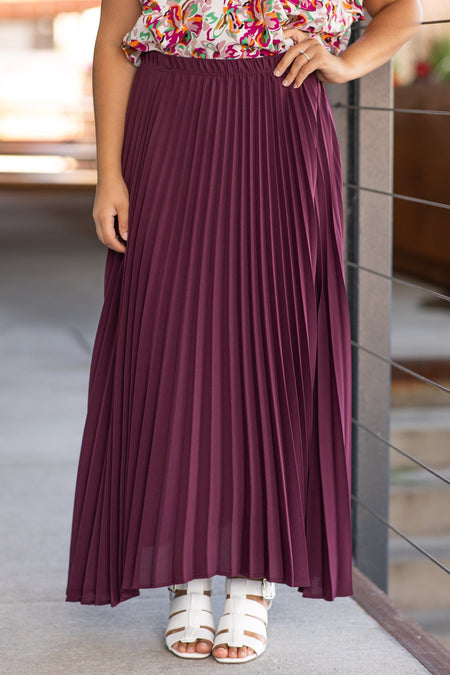 Dark Mauve Crystal Pleat Midi Skirt - Filly Flair