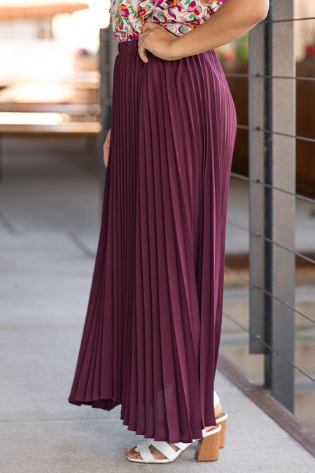 Dark Mauve Crystal Pleat Midi Skirt - Filly Flair