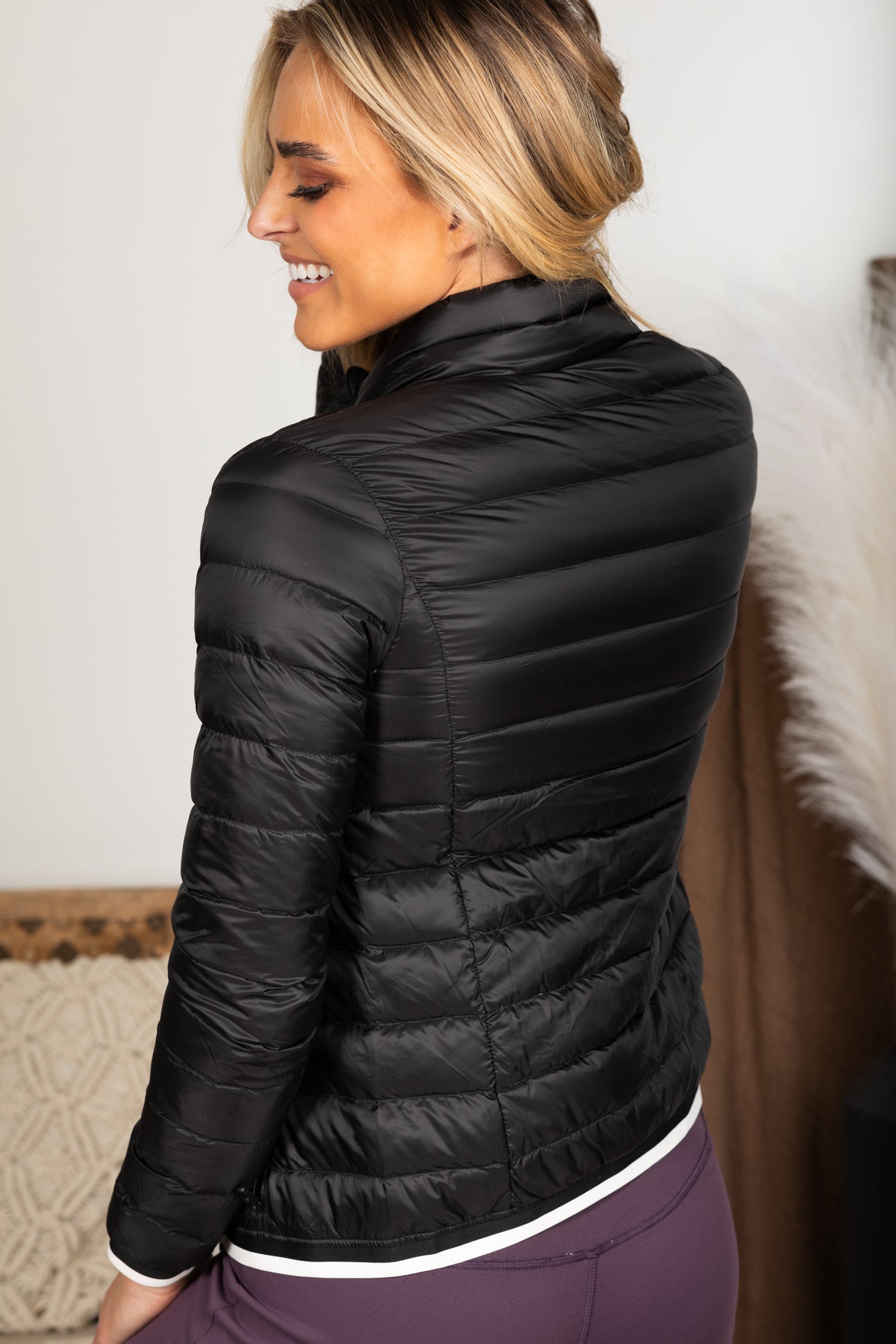 Black Mock Neck Padded Puffer Jacket