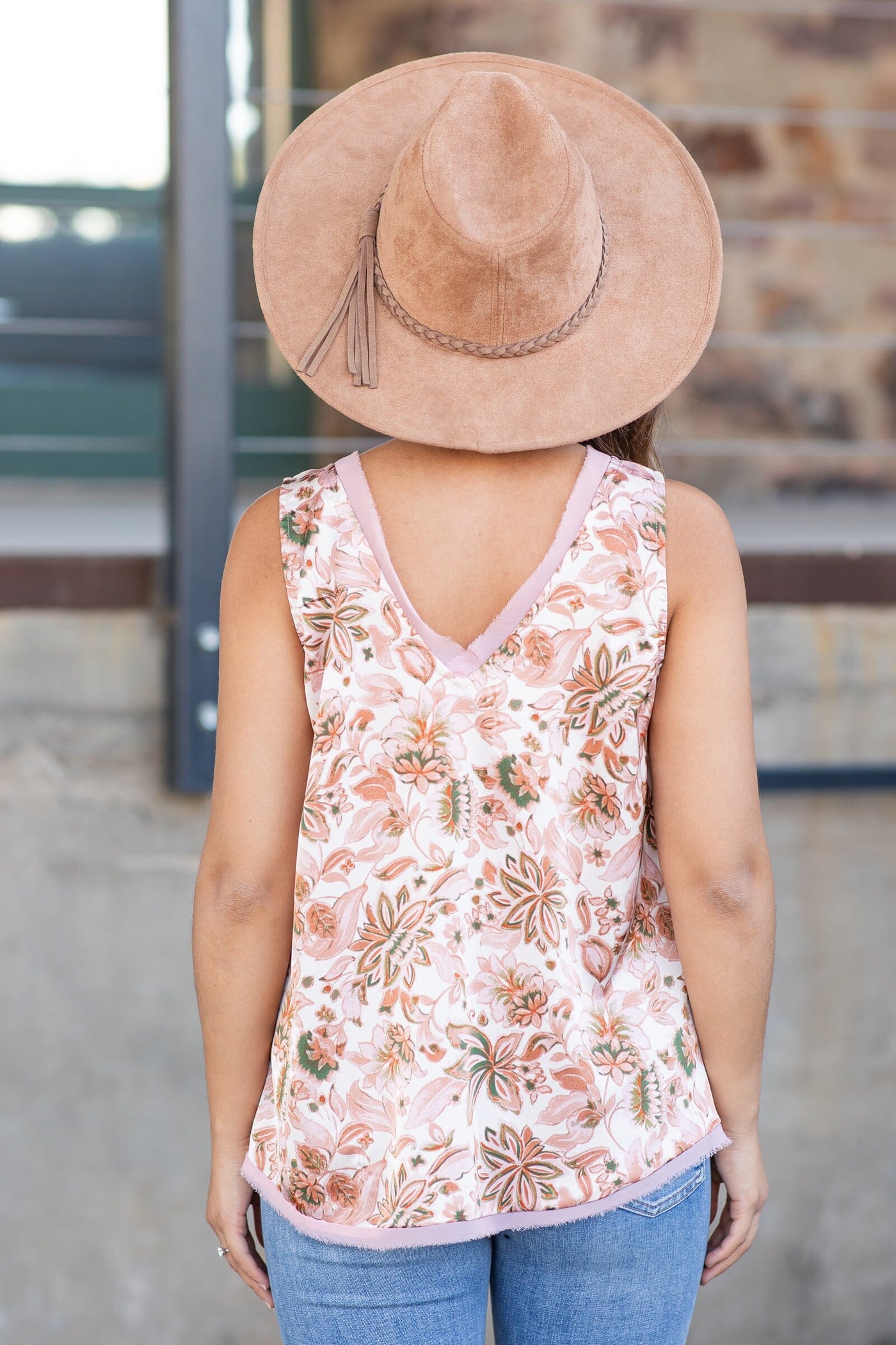 Burnt Orange And Ivory Floral V Neck Tank · Filly Flair 4105