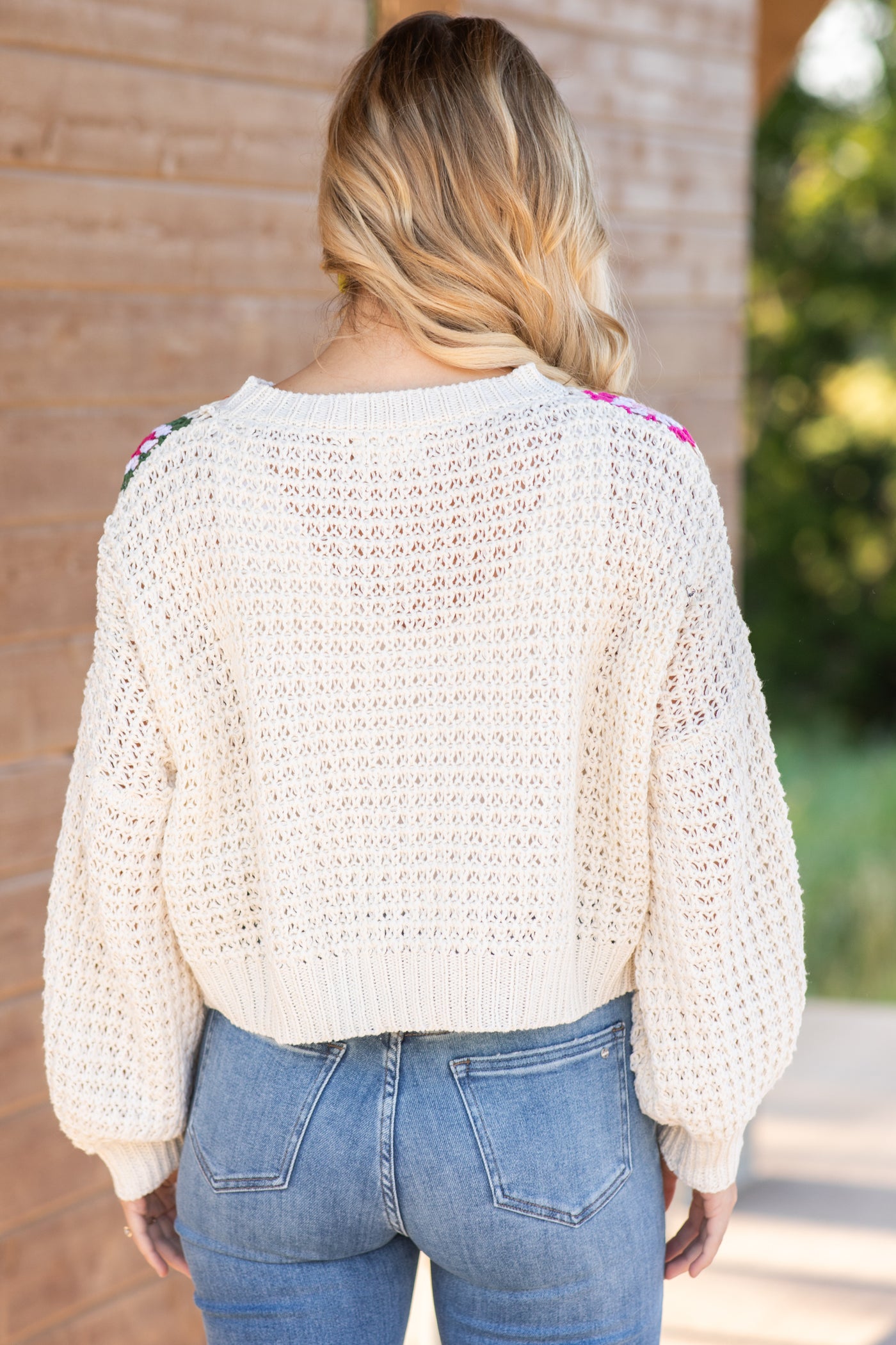 Ivory Multicolor Crochet Sweater