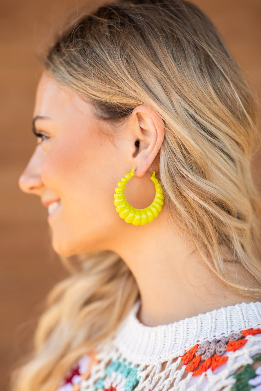 Light Olive Ridged Hoop Earrings