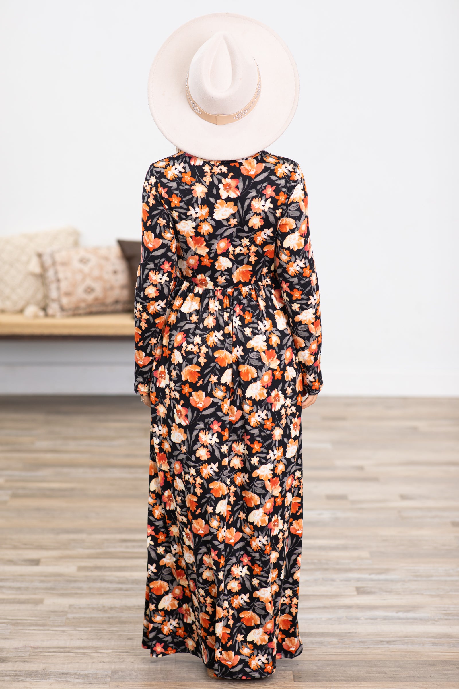 Orange Long Sleeve Maxi Dress