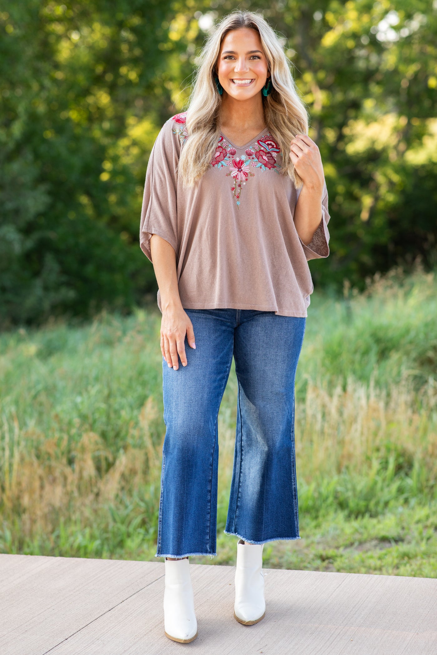 V-Neck Oversized Dolman Sleeve Knit Top