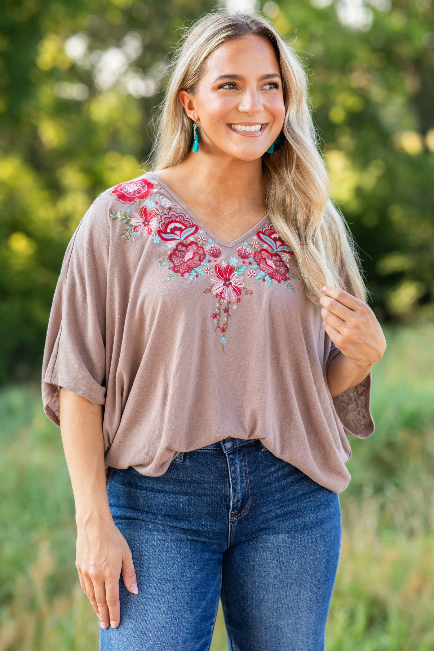 V-Neck Oversized Dolman Sleeve Knit Top