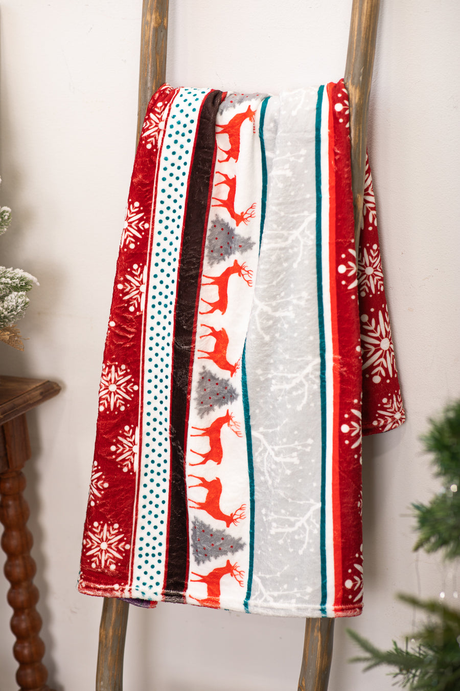 Red and White Fair Isle Fleece Blanket