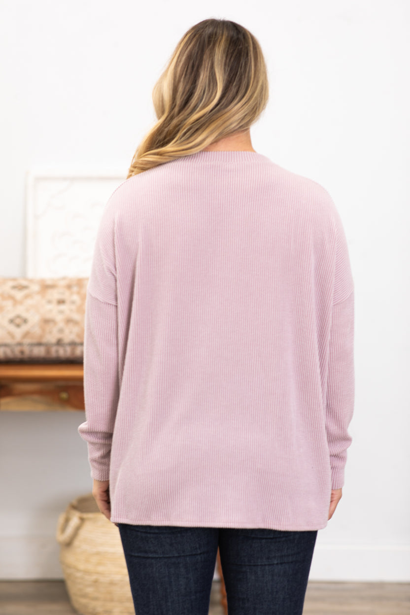 Dusty Rose Ribbed Round Neck Top · Filly Flair