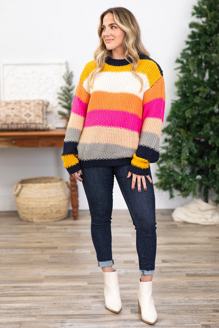 Pink and Gold Stripe Colorblock Sweater