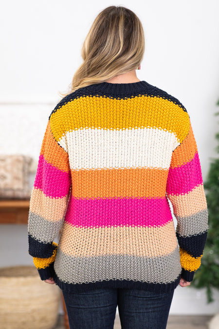 Pink and Gold Stripe Colorblock Sweater