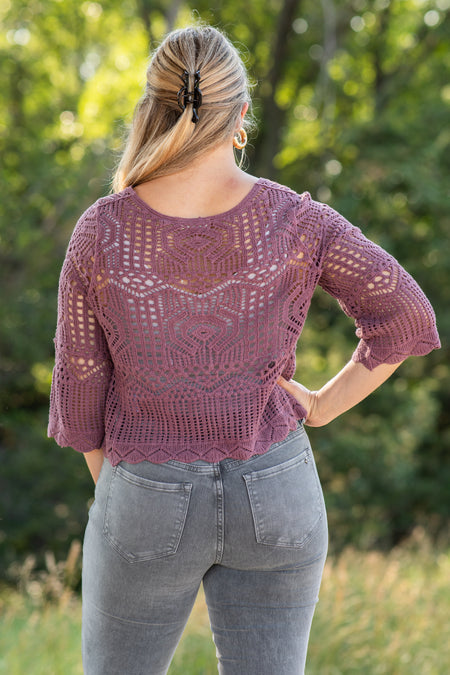 Front Drawstring Crochet Knit Top