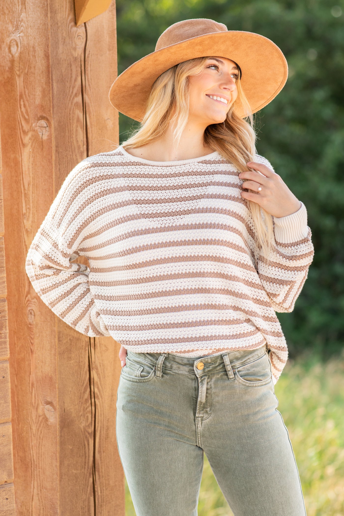 Taupe Relaxed Striped Knit Sweater