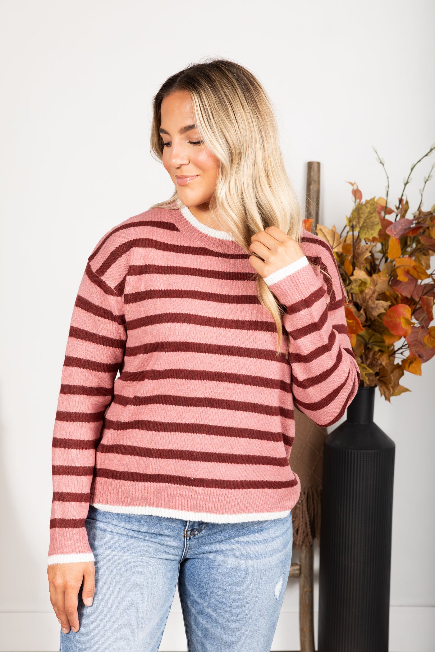 Striped Color Contrast Crewneck Sweater