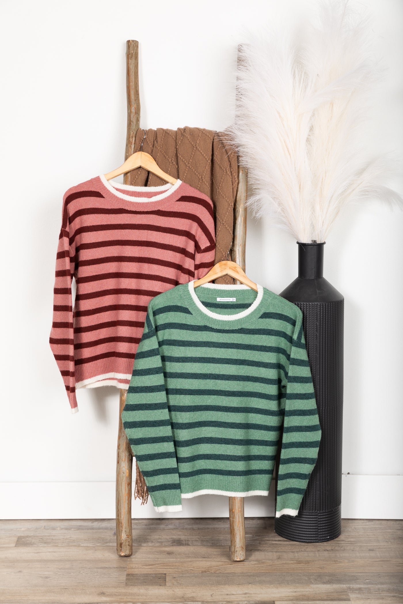 Striped Color Contrast Crewneck Sweater