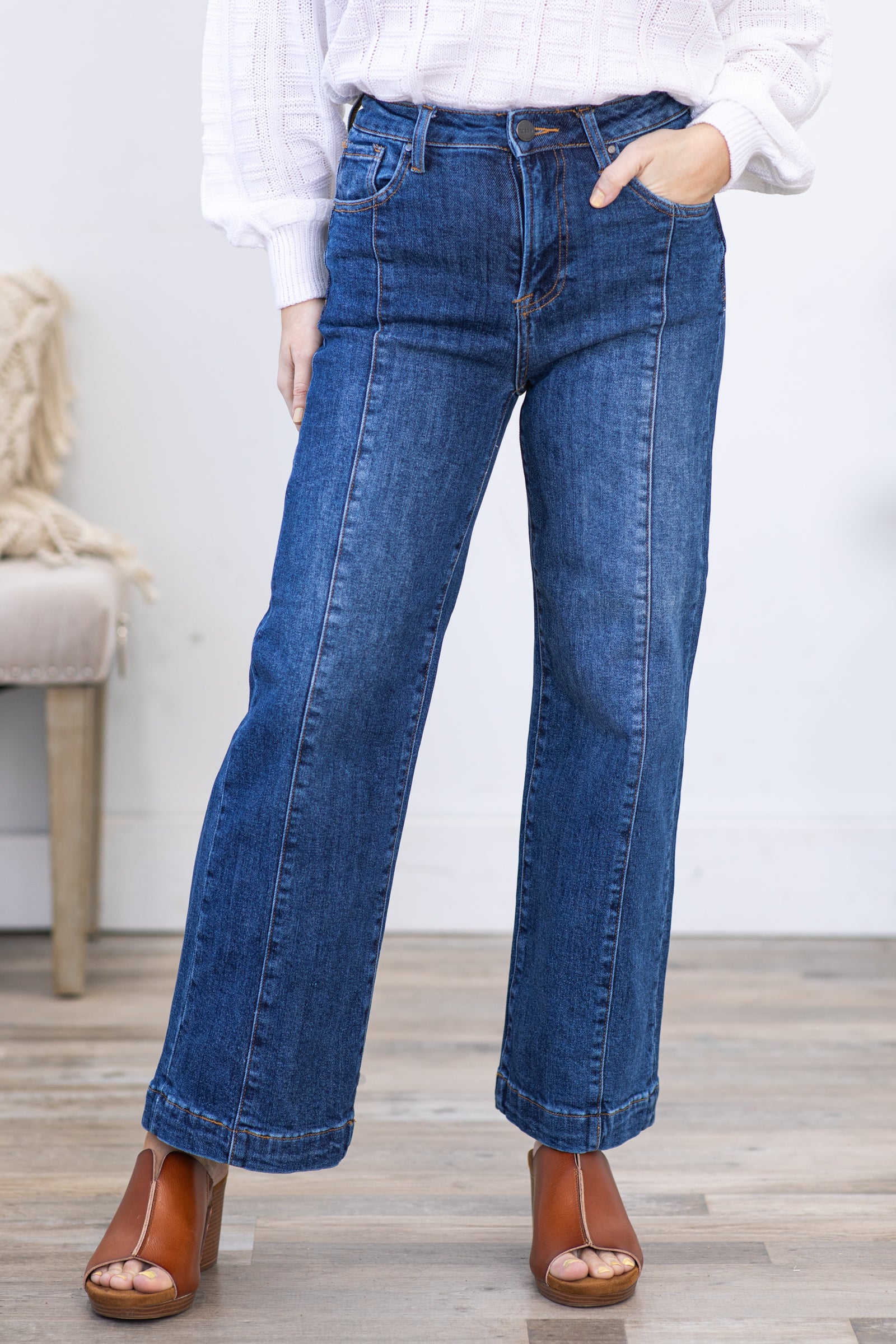 Risen Dark Wash High Rise Wide Leg Ankle Jeans · Filly Flair