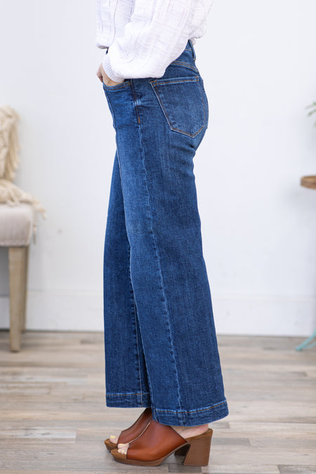 Risen Dark Wash High Rise Wide Leg Ankle Jeans