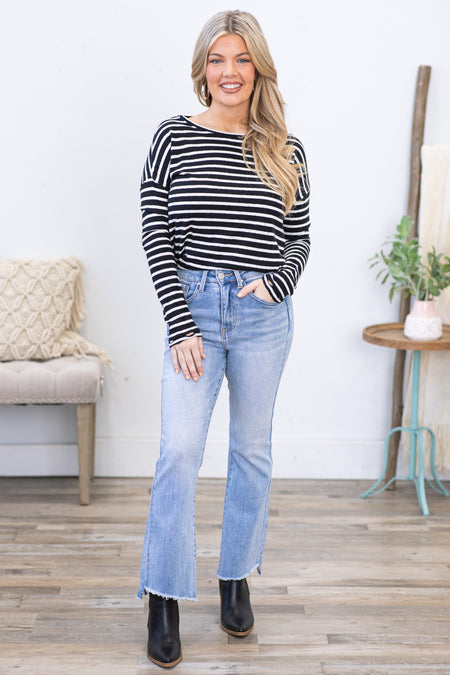 Risen High Rise Step Hem Crop Flare Jeans