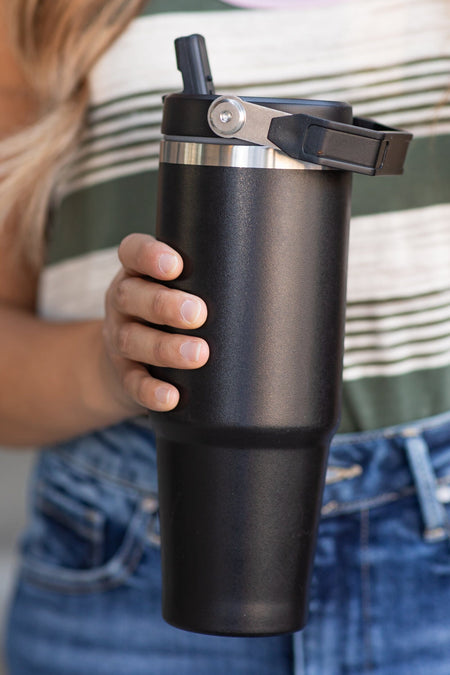 Black 30oz Flip Straw Tumbler - Filly Flair