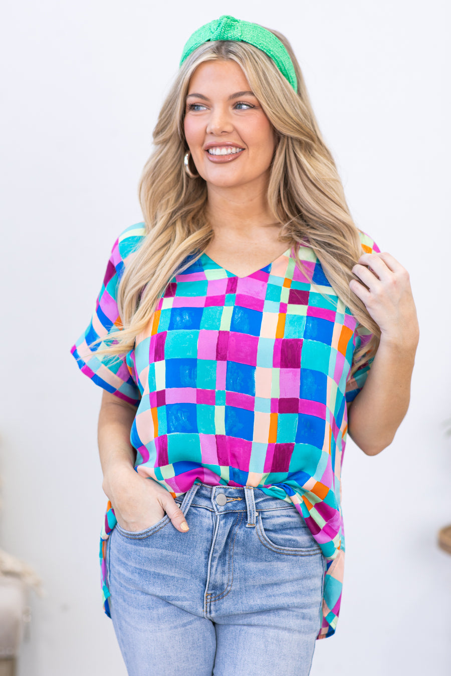 Multicolor Geometric Casual Woven Top