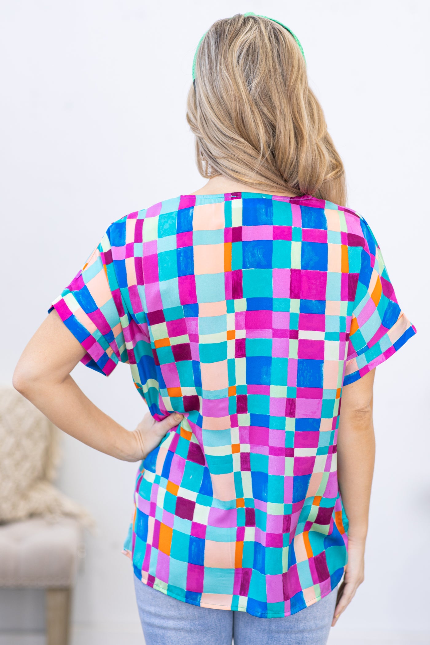 Multicolor Geometric Casual Woven Top