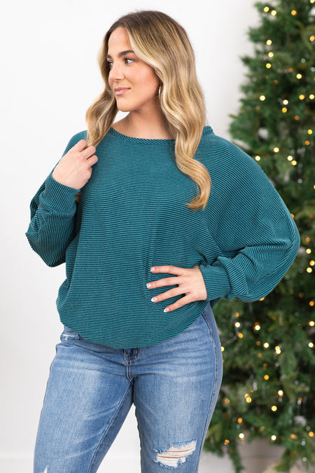 Teal Ribbed Dolman Sleeve Top