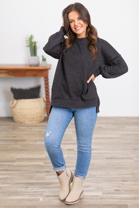 Charcoal Pigment Dyed Step Hem Sweatshirt