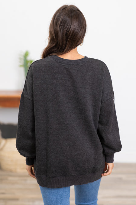 Charcoal Pigment Dyed Step Hem Sweatshirt