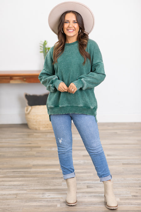 Emerald Pigment Dyed Step Hem Sweatshirt