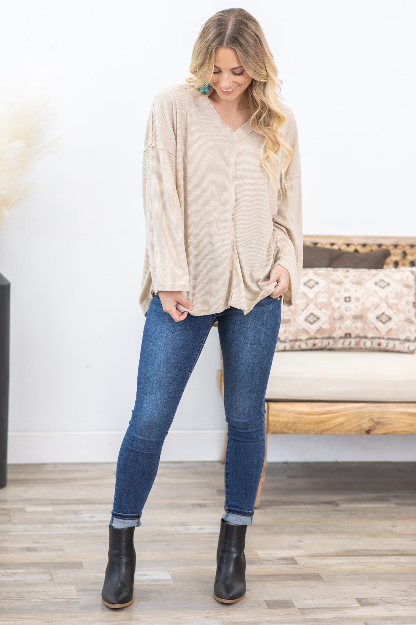 Baby Ribbed V-Neck Long Sleeve Knit Top