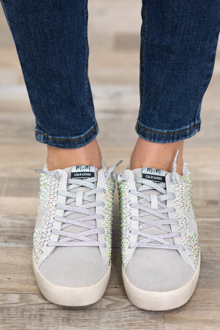 Grey Sneakers With Silver Rhinestones