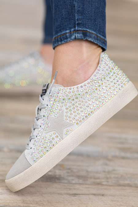 Grey Sneakers With Silver Rhinestones