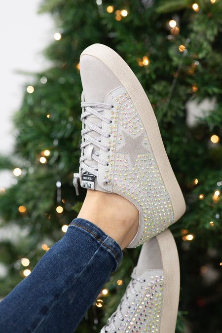 Grey Sneakers With Silver Rhinestones