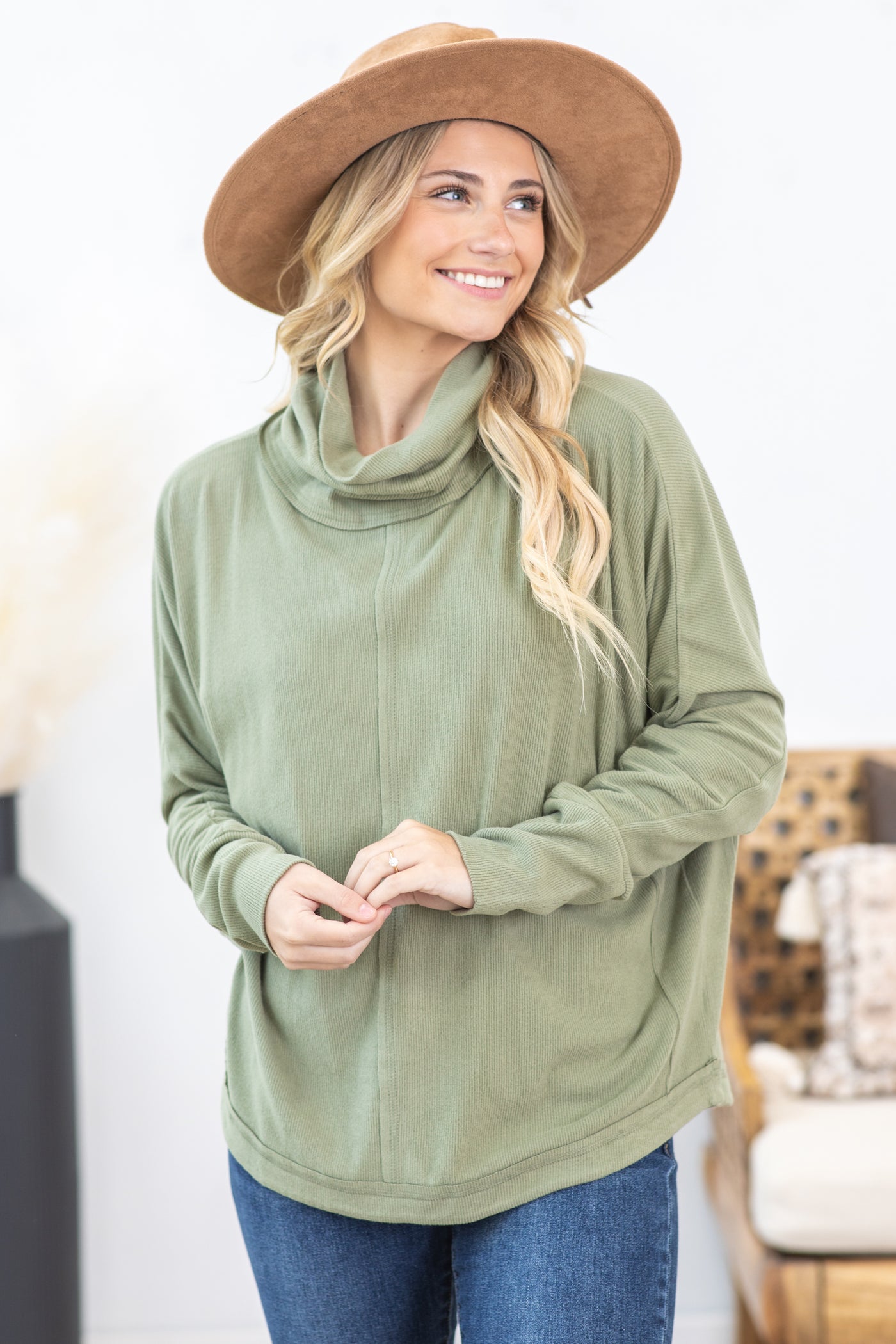 Front Seam Dolman Sleeve Turtleneck Top