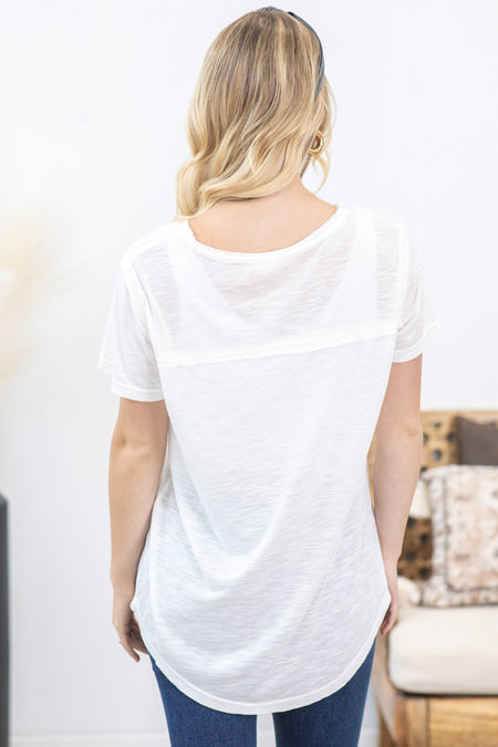 Scoop Neck Slub Knit Top With Pocket