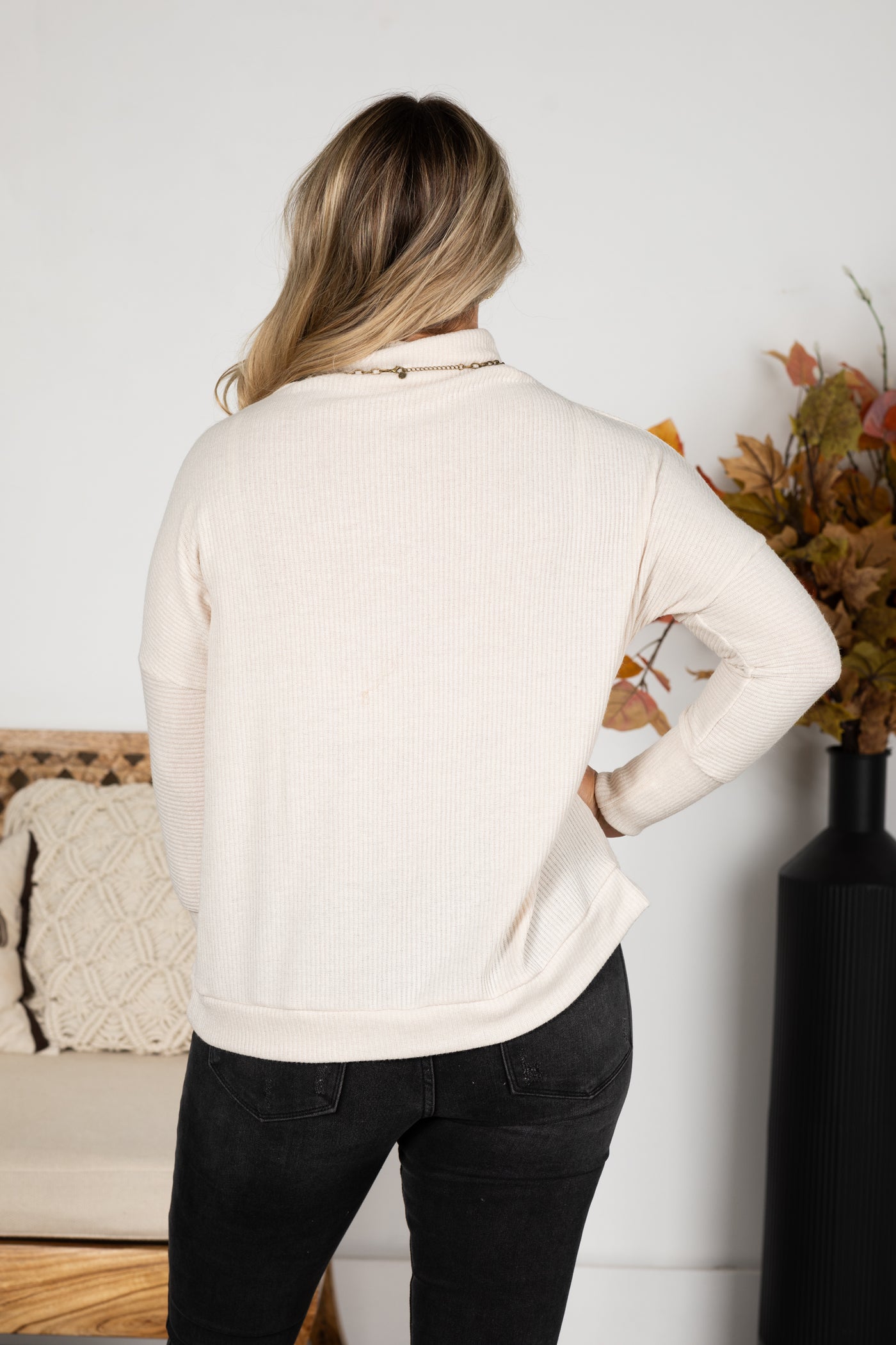 Cowl Neck Ribbed Long Sleeve Knit Top