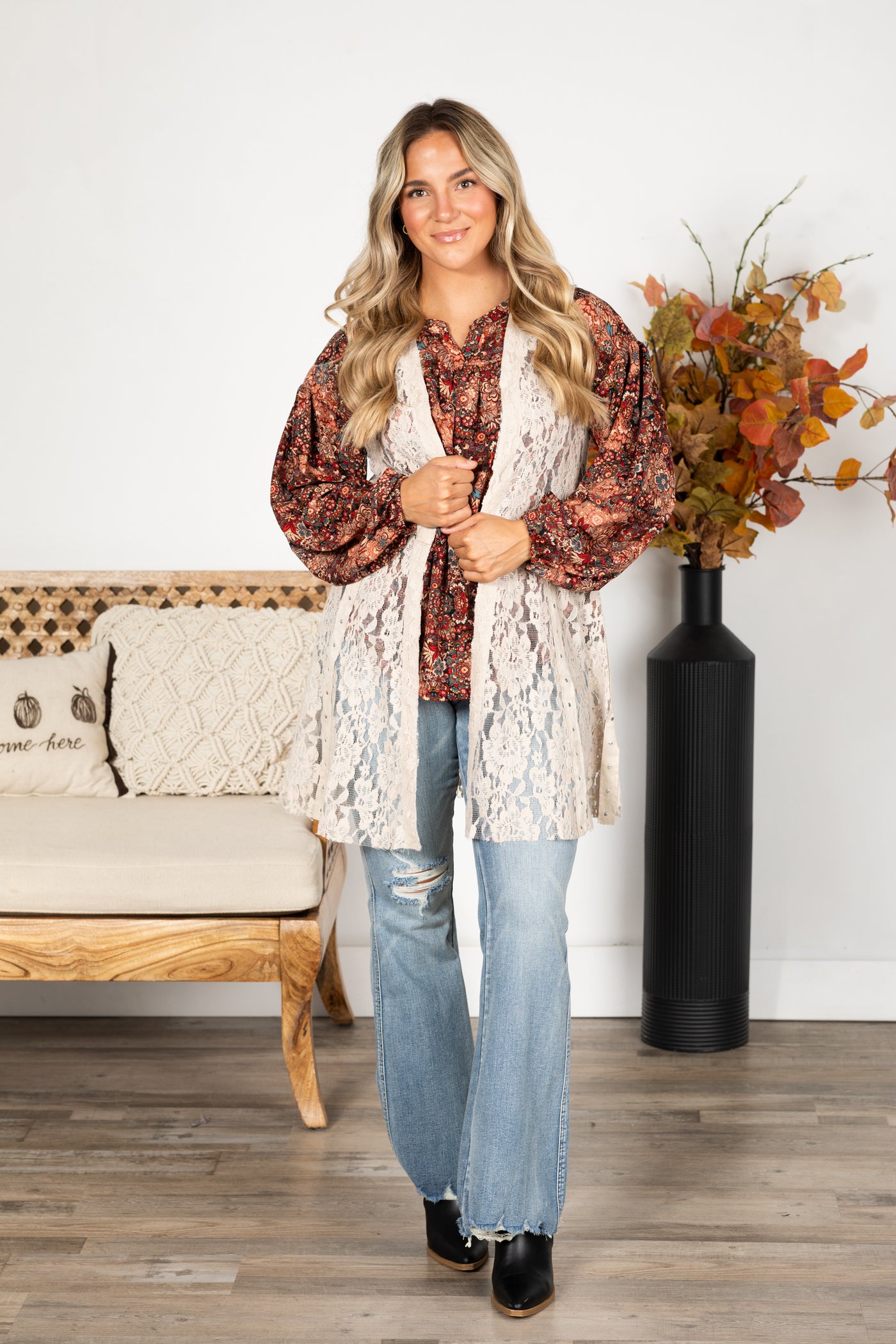 Tan Lace Vest With Studs