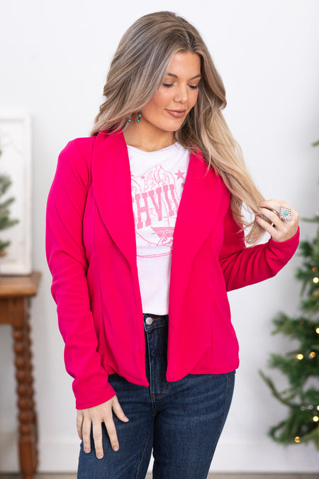 Hot Pink Shawl Collar Blazer