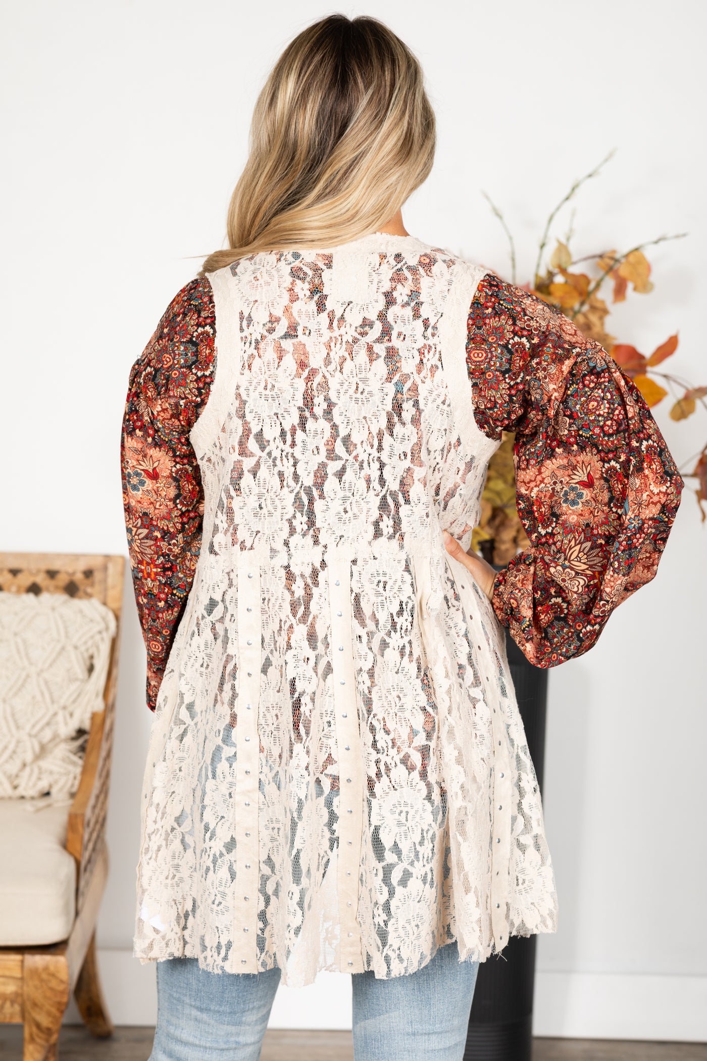 Tan Lace Vest With Studs