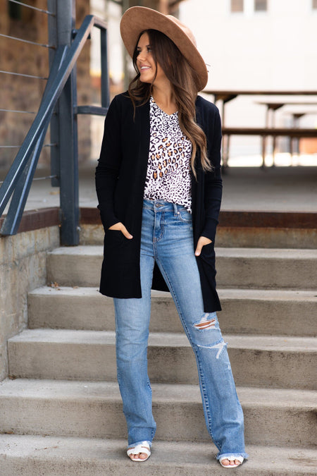 White and Black Animal Print V-Neck Top - Filly Flair