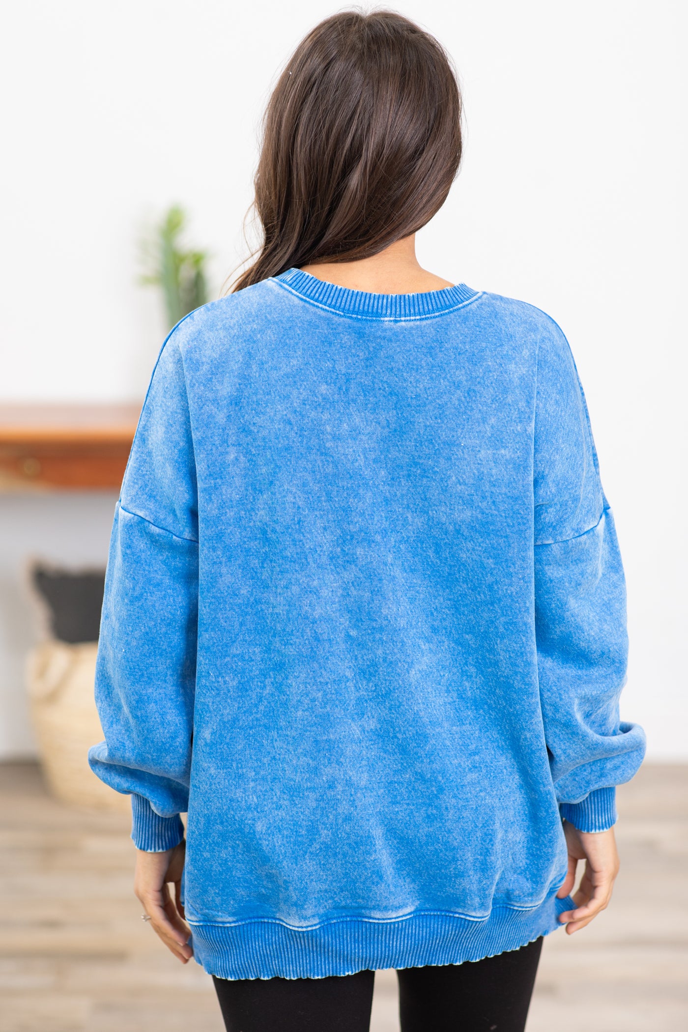 Bright Blue Pigment Dyed Step Hem Sweatshirt