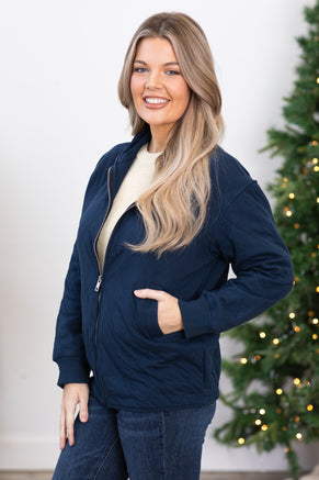 Navy Quilted Full Zip Jacket