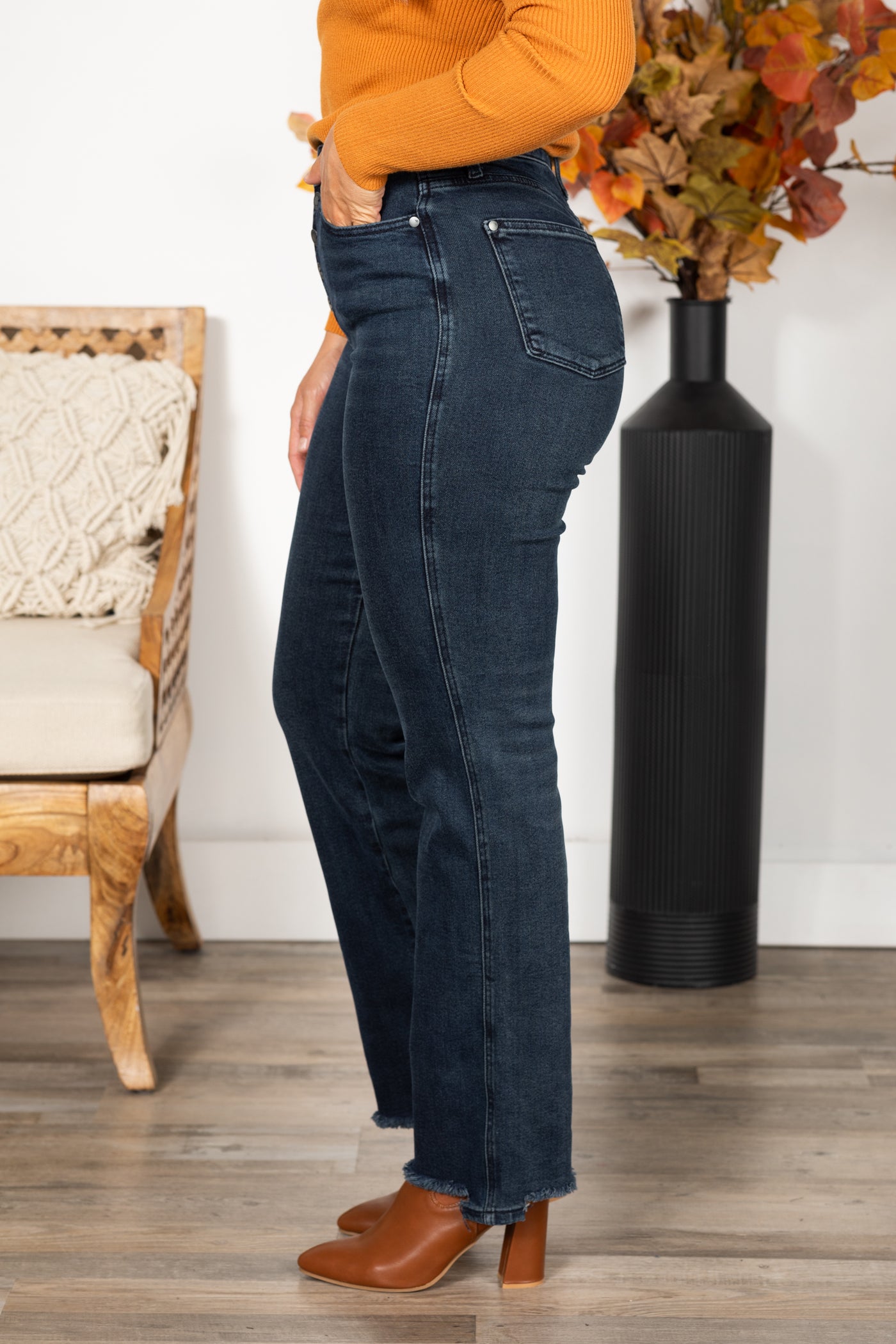 Judy Blue Distress Hem Straight Leg Jeans