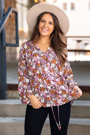 Burnt Orange Multicolor Floral Print Top - Filly Flair