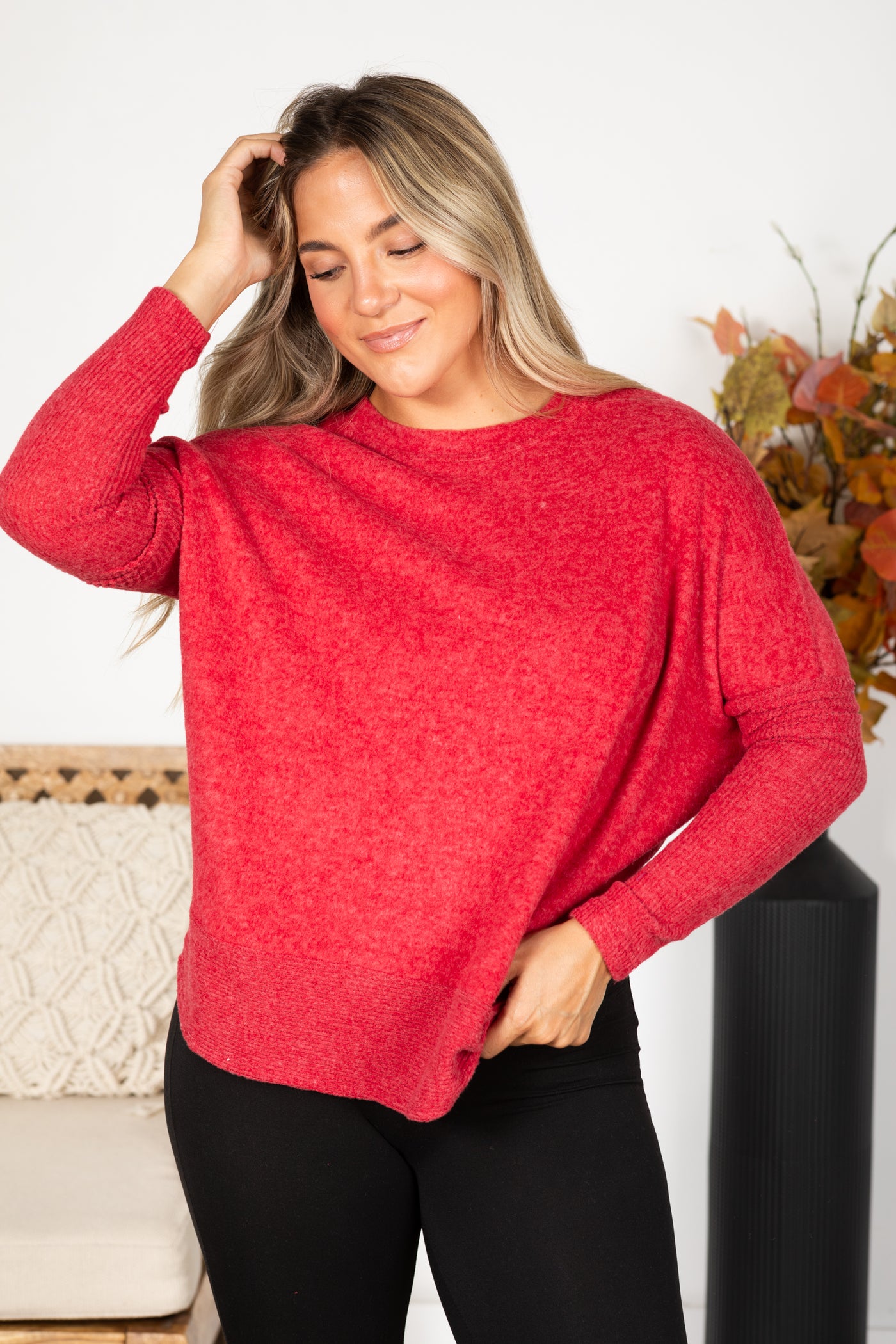 Melange Hacci Knit Dolman Sleeve Top