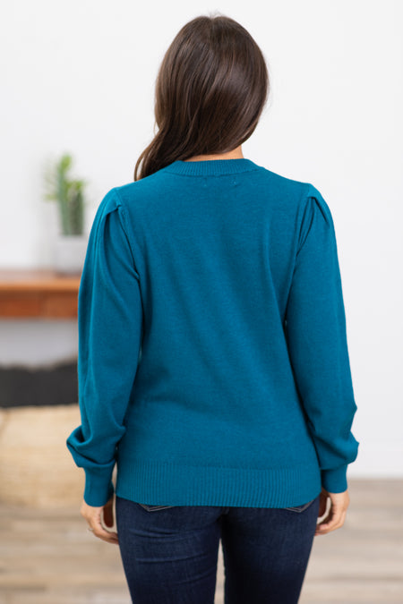 Teal Puff Sleeve Sweater