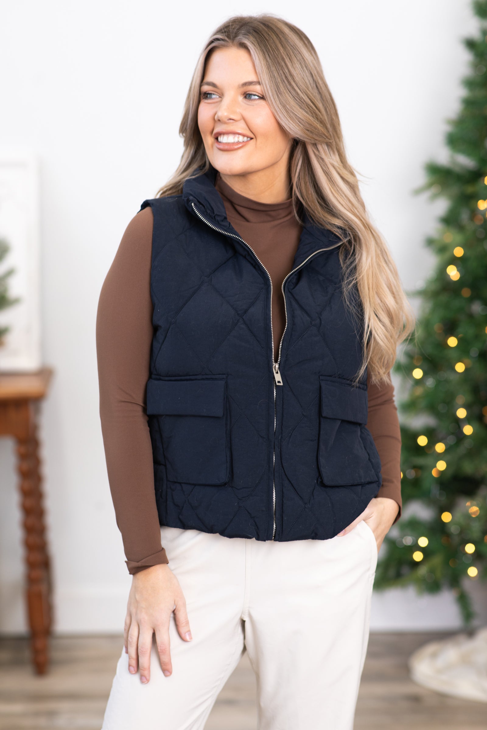 Navy quilted best sale vest womens